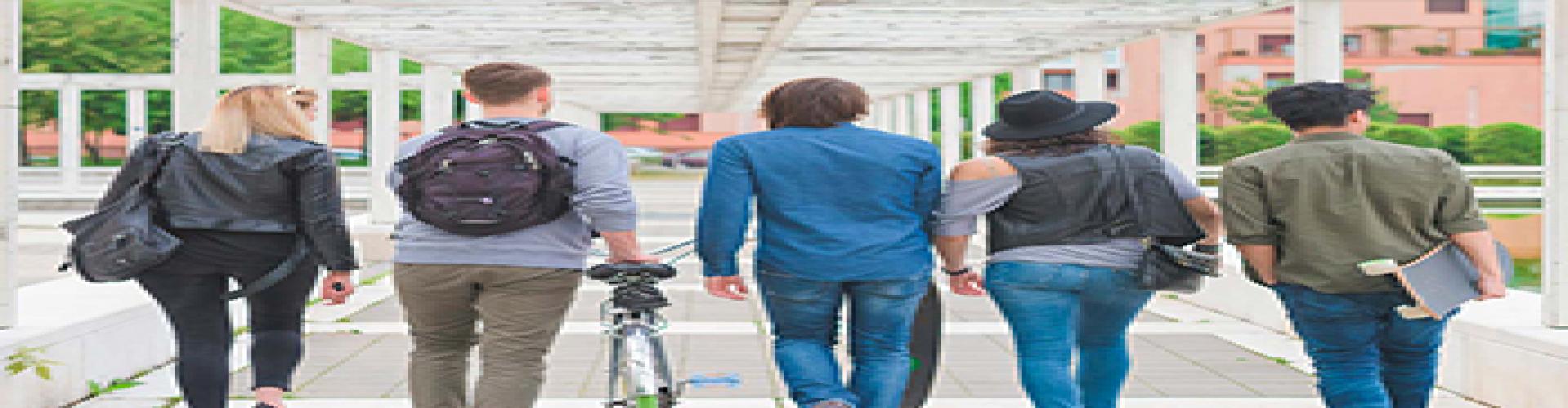Programa Joven IN distribuidor - Cinco jóvenes de espaldas andando - Rural Kutxa